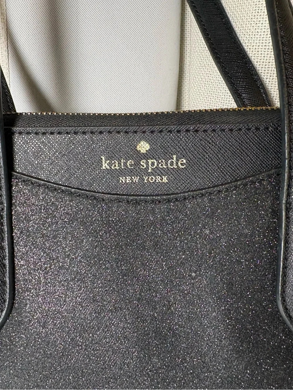 Kate Spade Glimmer Small Zip Satchel Black Glitter Crossbody Handbag KE460